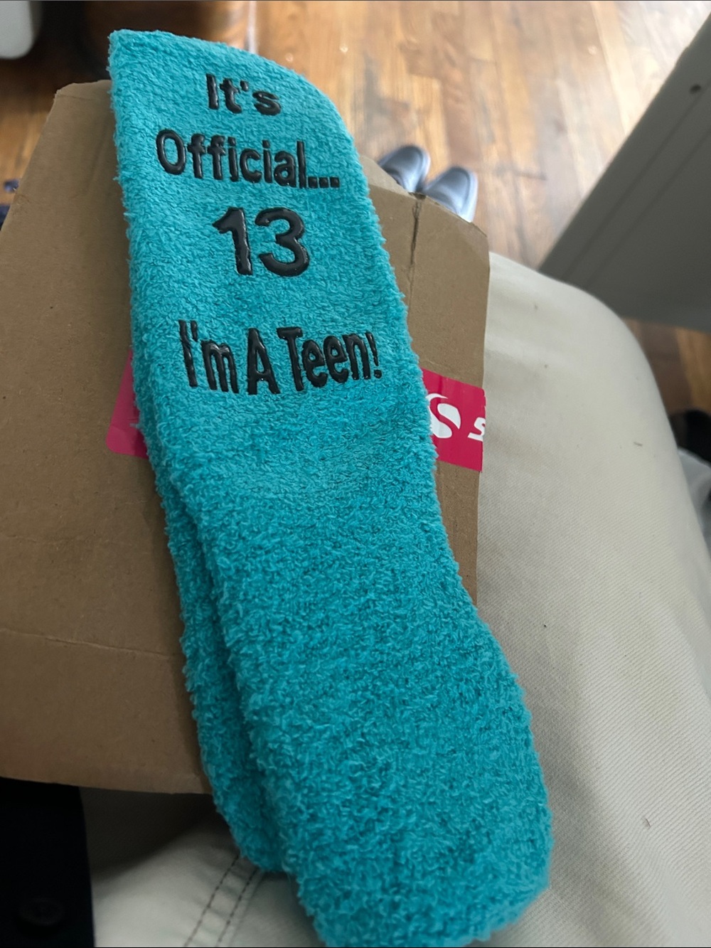 Turquoise Fuzzy 'It's Official... 13 I'm A Teen!' Socks
